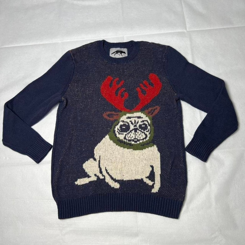 Navy Christmas pug sweater